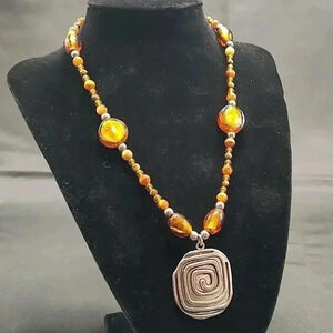 Glass Beaded Necklace with Spiral Pendant #bundlefive